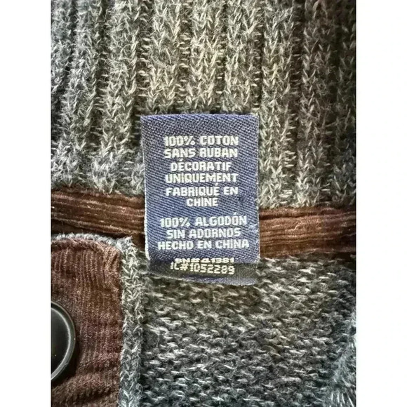 Chaps Grey + Brown Elbow Patch Mock Neck 100% Cotton Men's Pullover Sweater XXL - Picture 8 of 9
